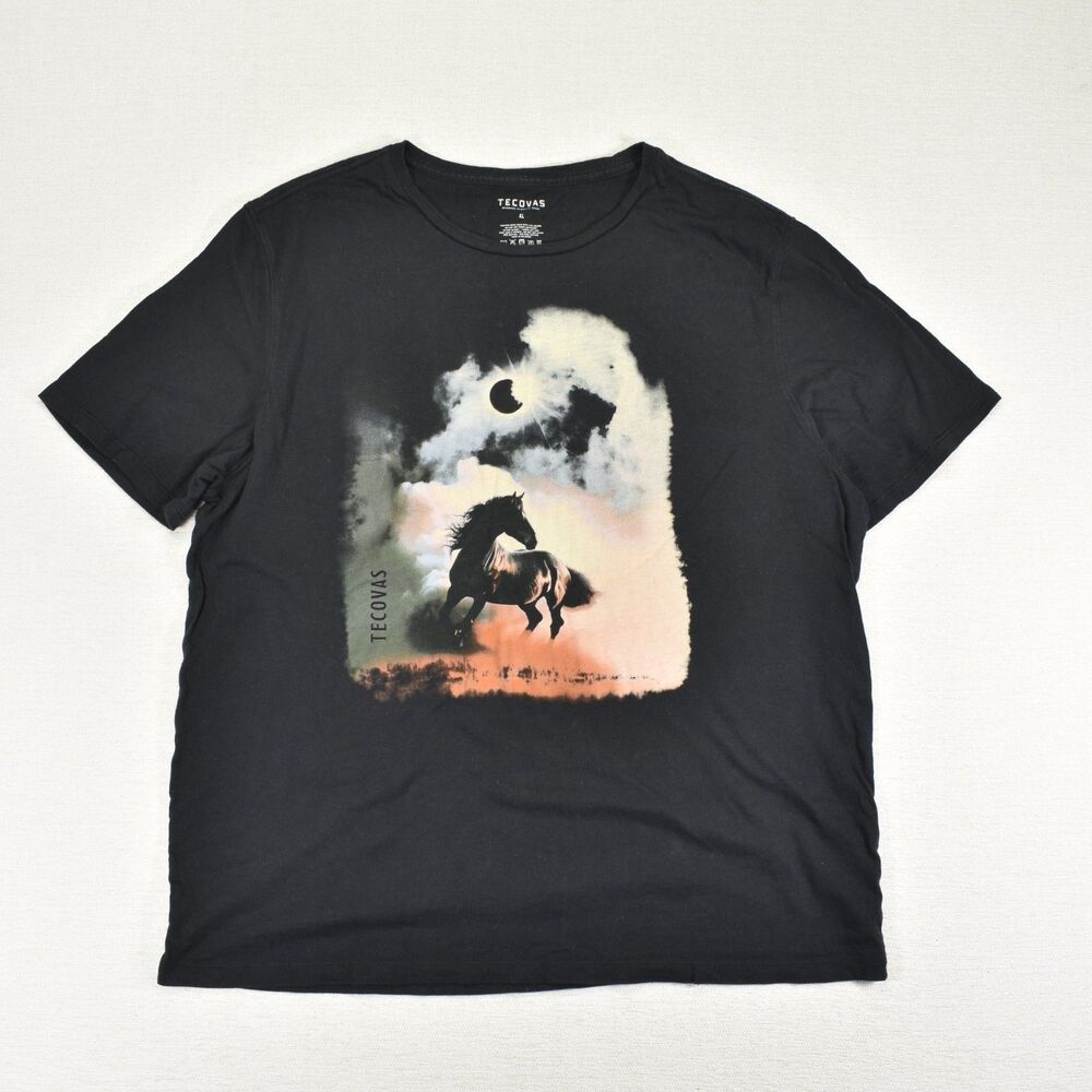 Tecovas Shirt Mens XL Black Wild Horse Moon Graphic Short Sleeve Western Tee - Picture 2 of 6